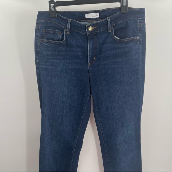 Loft Modern Straight Tall Pocket Fringe Ankle Mid Rise Medium Wash Stretch Jeans - Picture 6 of 12